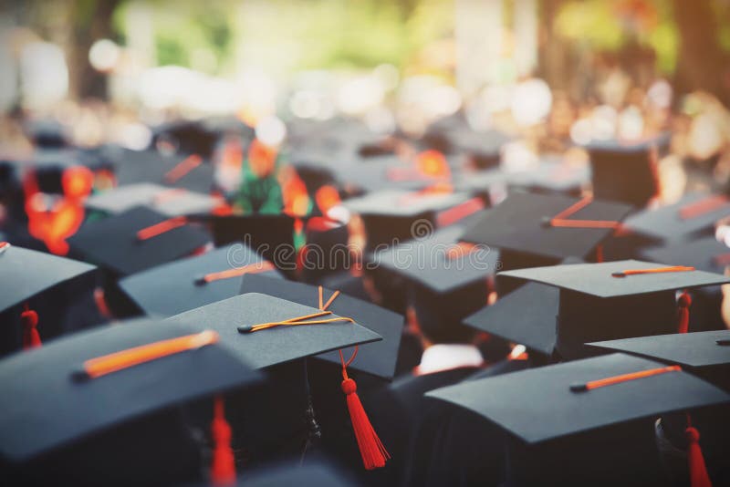 Close up hat group of Graduates during commencement. Concept education congratulation