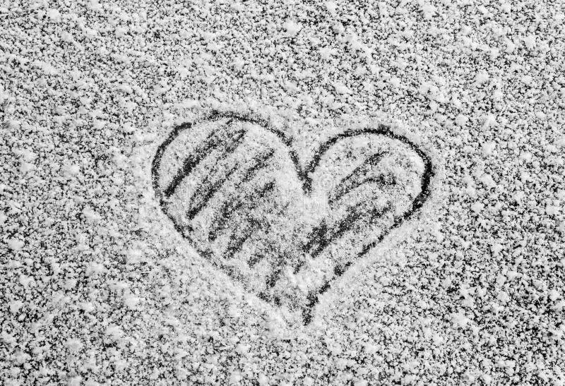 Close-up Heart Scrawled on Icy Snow, Frosty Window, Cold Heart, Card ...