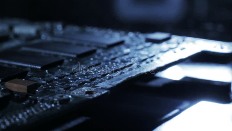 Close-up het glijden video van PC-motherboard