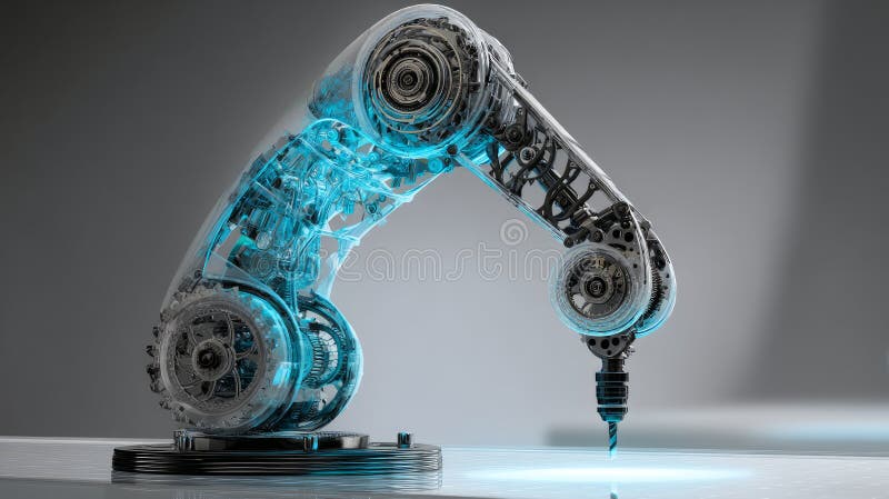 Close-up of High Precision Robot Arms on Automated PCB Assembly Line Inside Modern Electronics Factory. Component Installation royalty free stock image