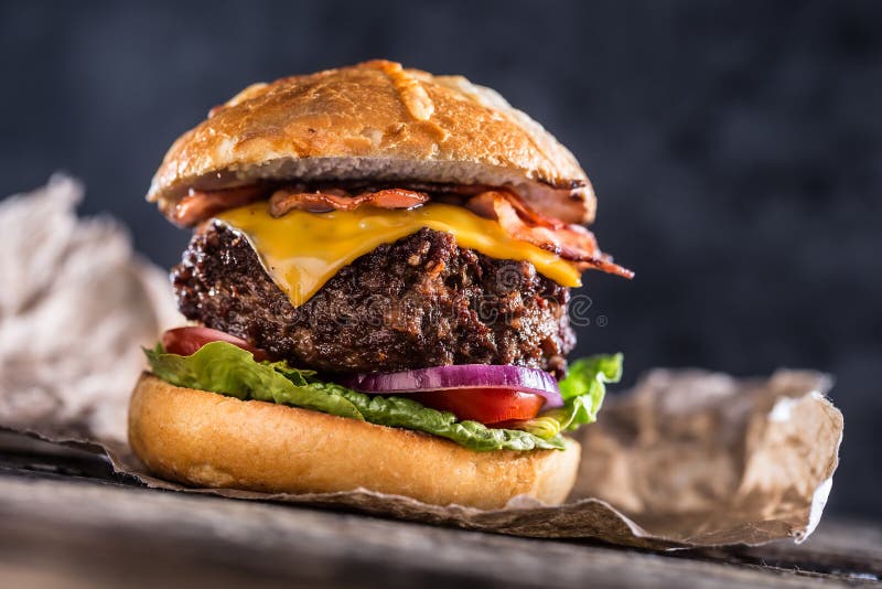 Close-up Home Made Beef Burger on Wooden Table Stock Image - Image of ...