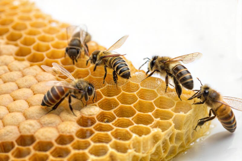 Close-up of Honeybees on Honeycomb stock photos