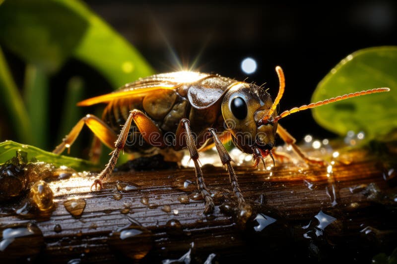 A close up of a hornet on a tree branch generative ai