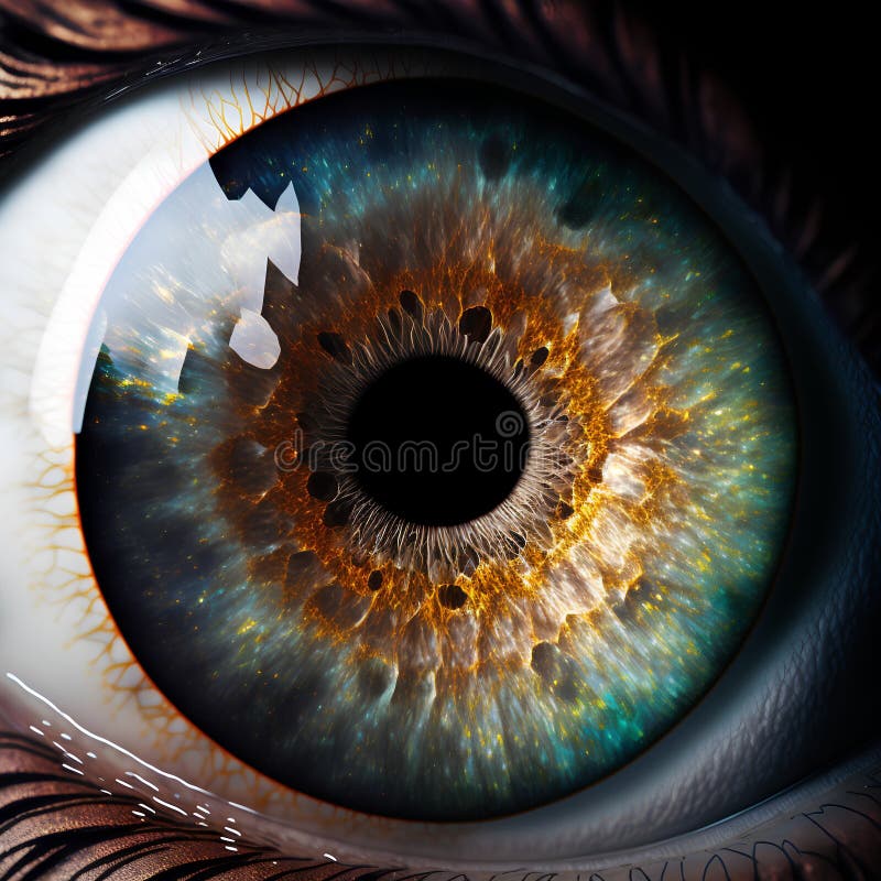 Close up of human eye. Computer generated abstract background. 3D rendering royalty free illustration
