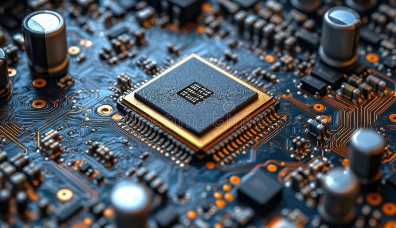 Close-up image of a central processing unit on a circuit board royalty free stock photo
