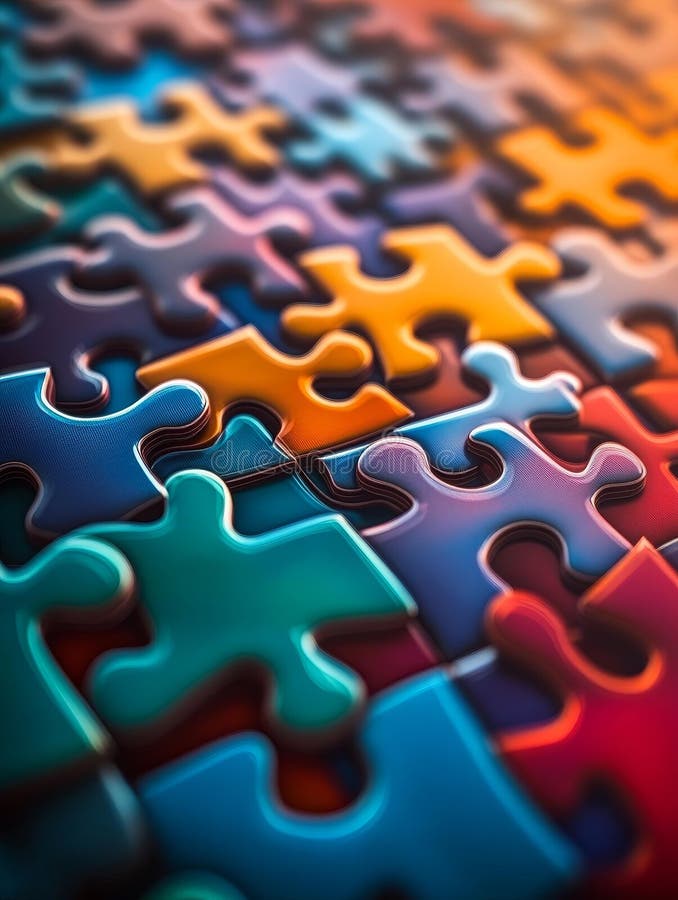 O imagine de închidere a pieselor colorate de puzzle, interblocate simbolizând colaborarea în echipă, problematică rezolvând unita royalty free illustration