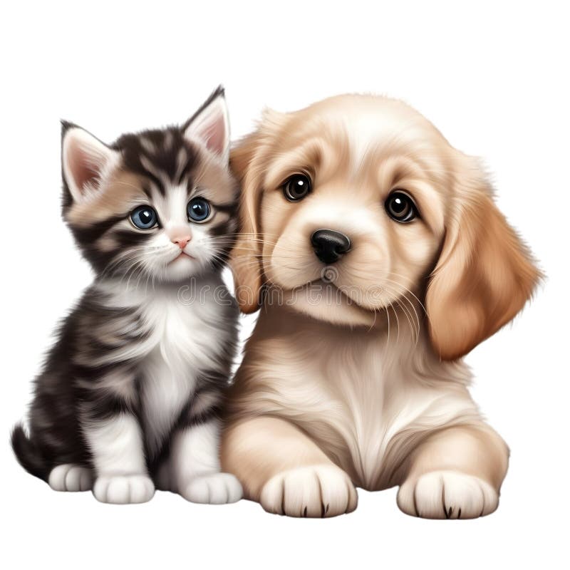 A close-up image of a cute little kitten and a puppy. Ai-Generated.