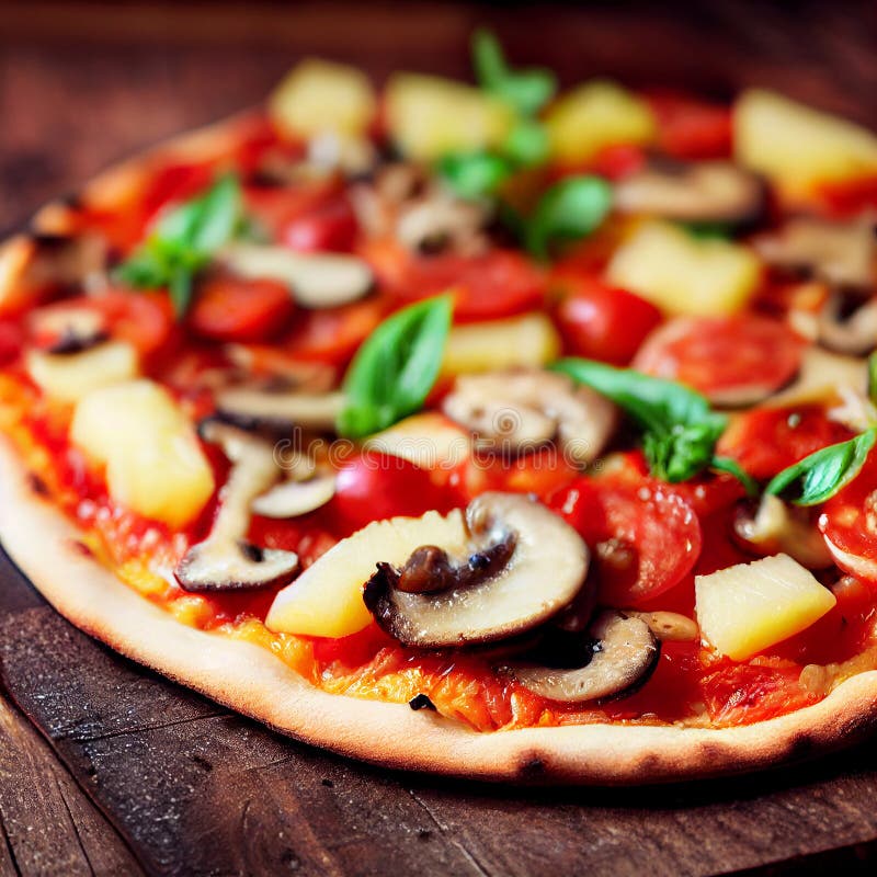 A Close-up Image of a Fresh Pizza with Mushrooms. Stock Illustration