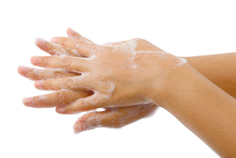 Close up image of hand washing medical procedure step isolated on white background,Global handwashing day.