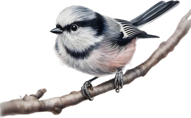 A close-up image of a Long-Tailed Tit bird. Ai-Generated. stock illustration