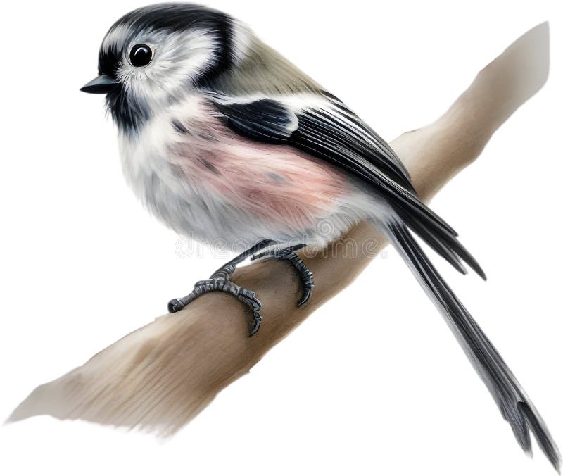 A close-up image of a Long-Tailed Tit bird. Ai-Generated. vector illustration
