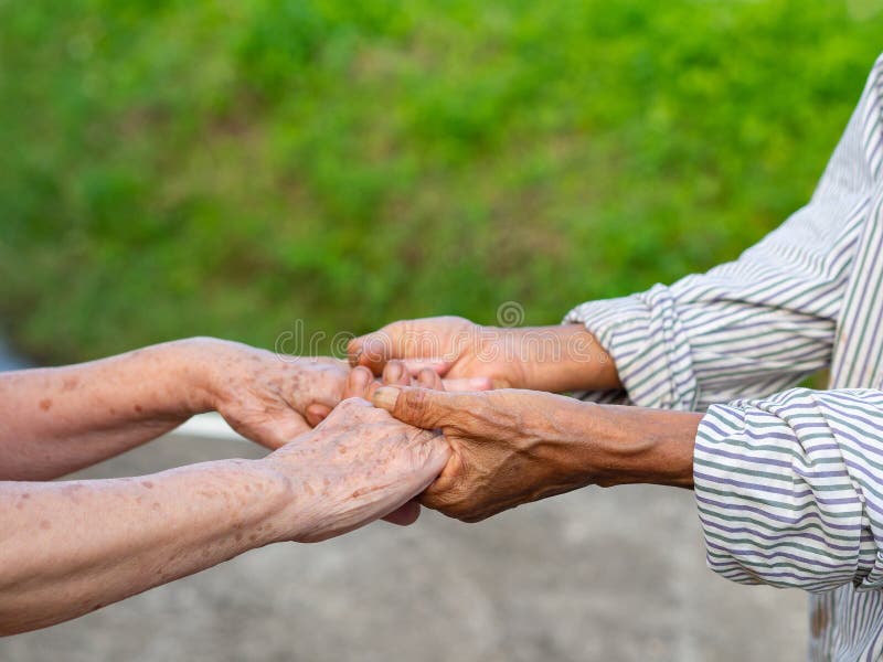 Closeup Image of Shaking Hands between Elderly Women. Unity Concept