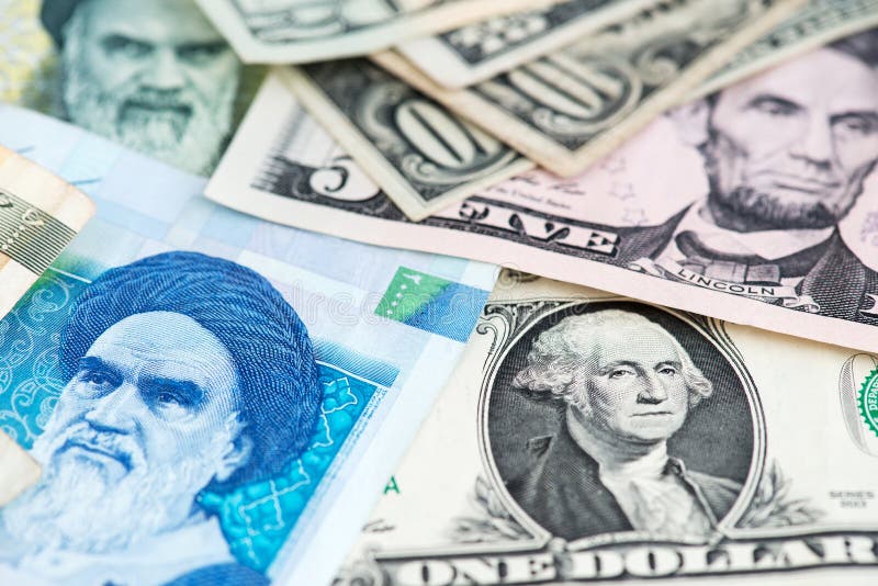 US Dollar and Iran Rial Banknotes. USA Vs IRAN Stock Image - Image of