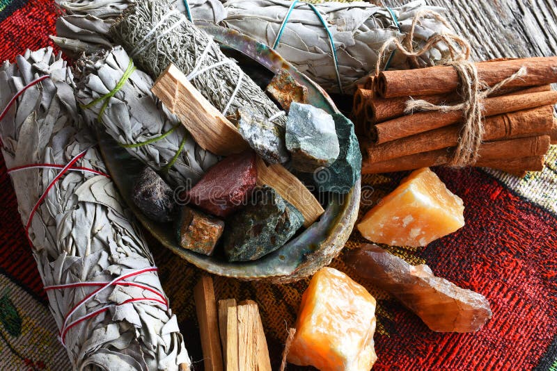 White Sage And Rough Healing Crystals Stock Photo - Image of ritual