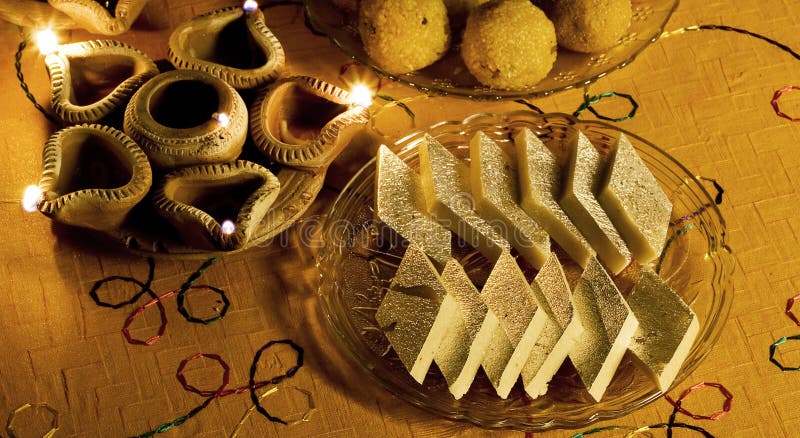 Close up of Indian Sweets and Diwali Lamps royalty free stock photos Close up of Indian Sweets and Diwali Lamps royalty free stock photos
