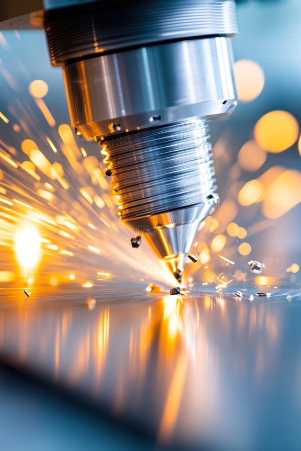 Close-up of industrial machine creating sparks during metal cutting process royalty free stock photography