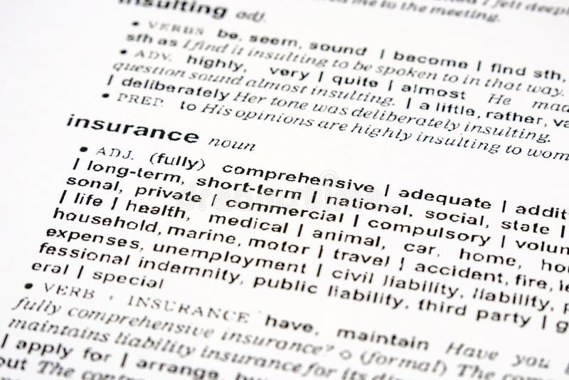 Insurance Concept with Dictionary Meaning Stock Photo - Image of care,  contract: 159990282