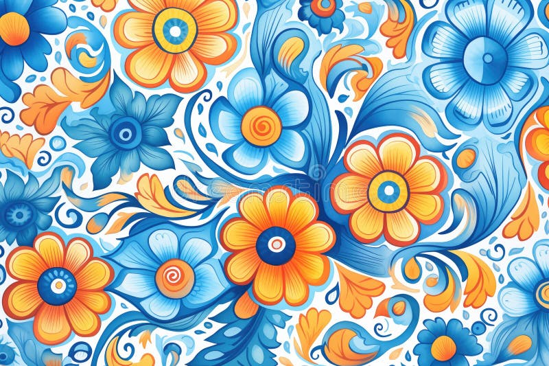 Close-up of intricate russian gzhel fabric, created with generative ai AI generated