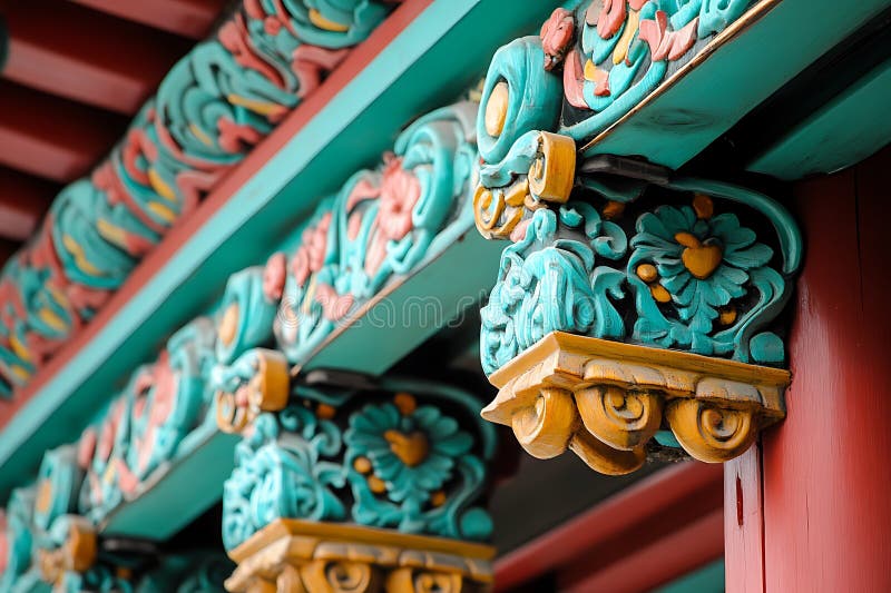Intricate Wood Carvings on a Traditional Chinese Temple vector illustration