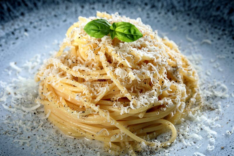 Close Up Italian Pasta with Cheese and Black Pepper Stock Image Image of germinated, dark