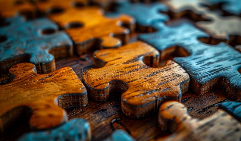 A close up of a jigsaw puzzle with pieces of different colors royalty free stock images
