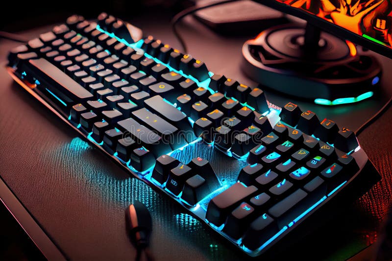 Close-up of keyboard and mouse in video gaming setup royalty free illustration