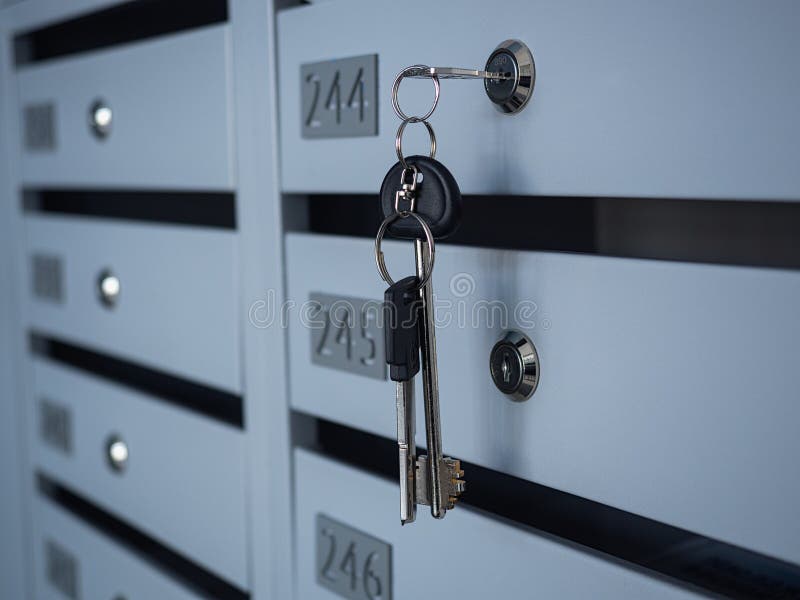 close-up of keys and mailbox