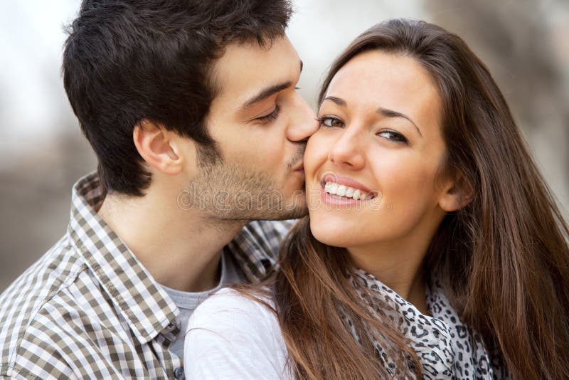 824 Close Up Portrait Young Caucasian Couple Kissing Stock Photos