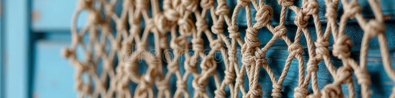 Close-up of knotted rope netting against blue background vector illustration