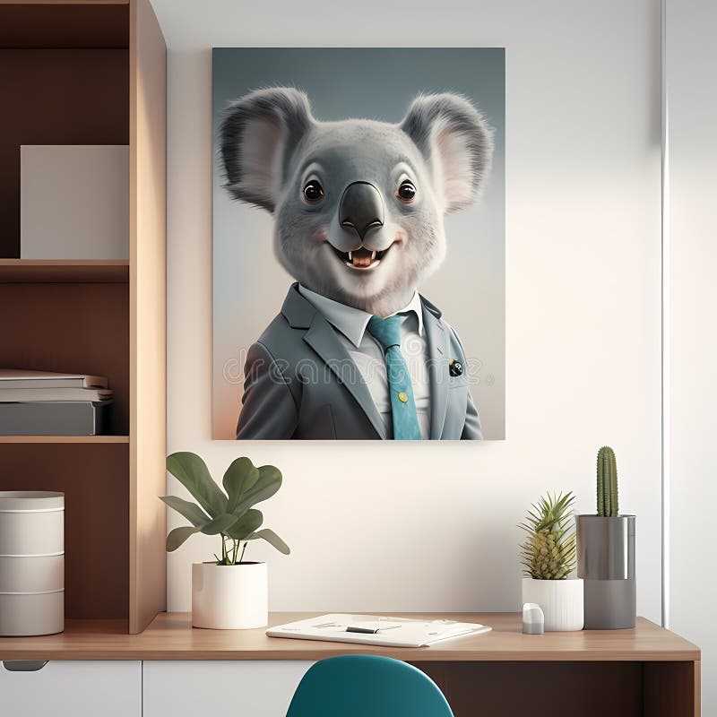 Koala Businessman Frame In Office. Generative AI stock illustration