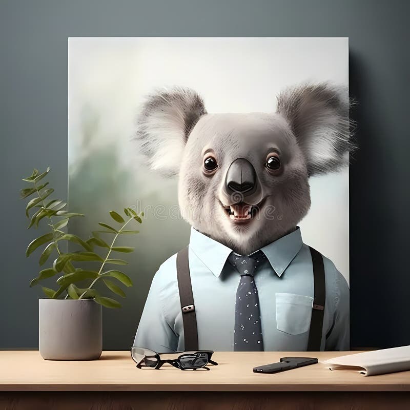 Koala Businessman Frame In Office. Generative AI stock illustration