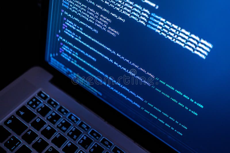 Close up laptop computer screen with a programming code creating. Source code script stock images, royalty-free photos and pictures