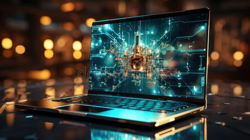 Close Up of Laptop with New Surface Cpu Processor Map on Screen. Stock ...