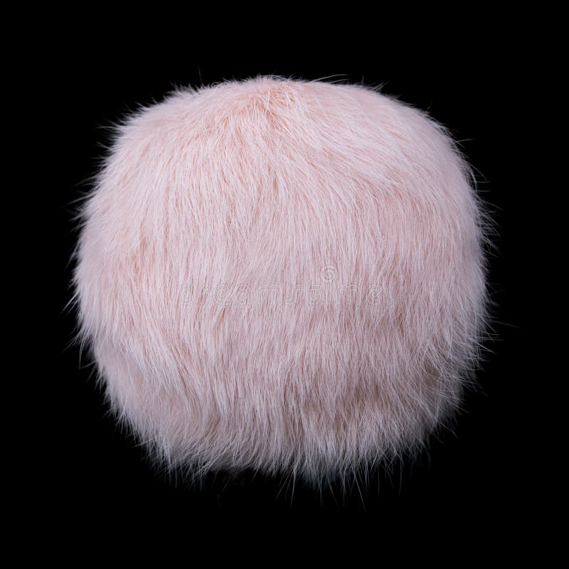 Close Up of Light Pink Rabbit Fur Pompom Isolated on White Background