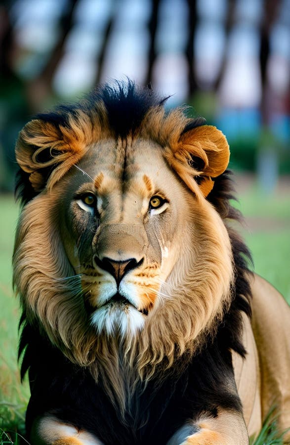 Lion in the Forest , Ai Generated Stock Photo Image of panthera