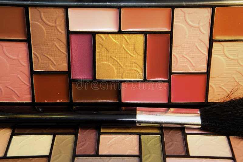 Closeup of Lip Gloss and Eyeshadow Stock Image Image of brush, blush 12636717