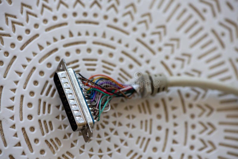 Close-up on a LPT cable stock images