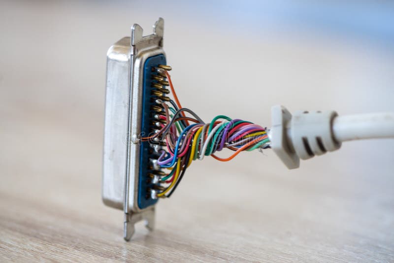 Close-up on a LPT cable royalty free stock image