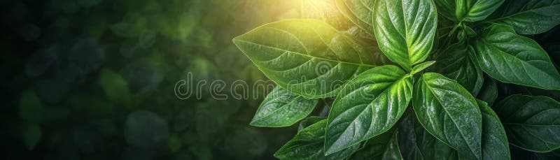 Close-up of lush green leaves with sunbeams shining through vector illustration