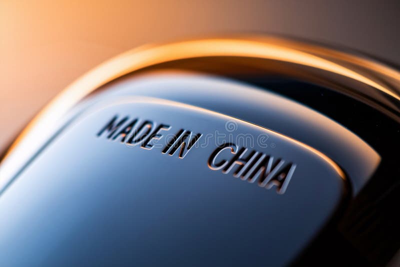 Close up of \'Made in China\' label on electronic device royalty free illustration