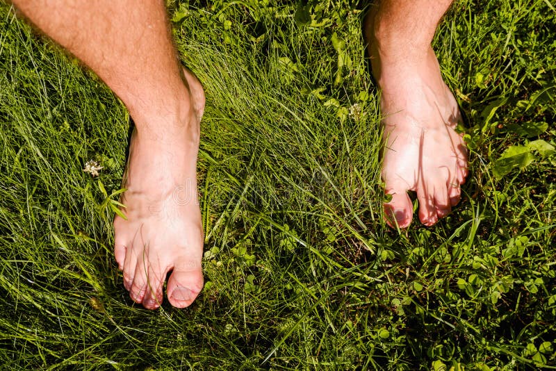 Close-up of a Male Foot with Peeling Skin on a Green Grass ...