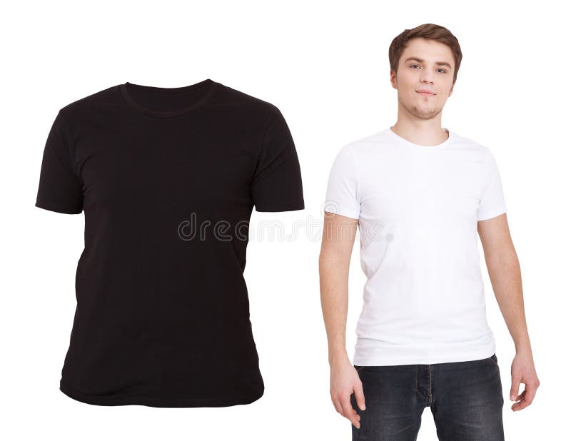 Close Up of Man in Blank Black and White T-shirt Isolated on White ...