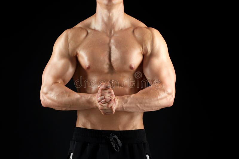 Close Up Of Man Or Bodybuilder With Bare Torso Stock Photo - Image of ...