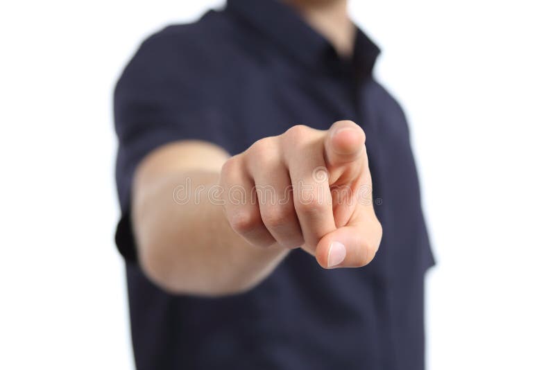 Close up of a man hand pointing at camera royalty free stock photo