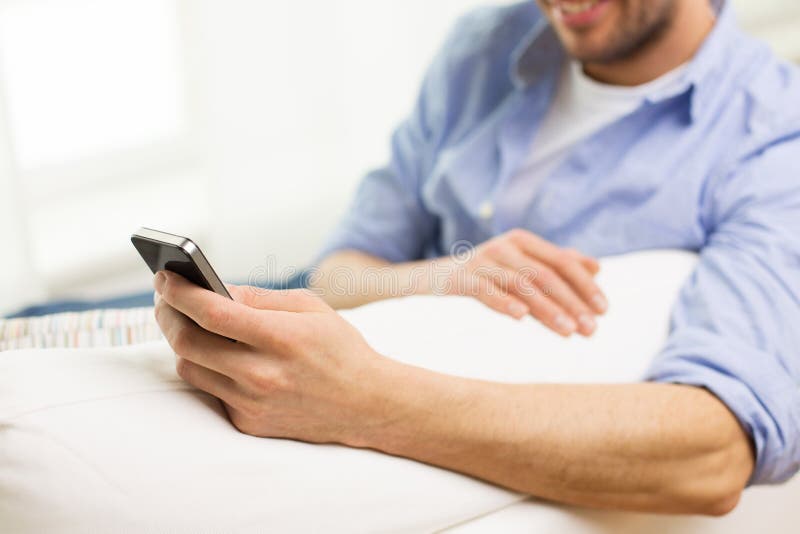 Close up of man with smartphone at home royalty free stock image Close up of man with smartphone at home royalty free stock image