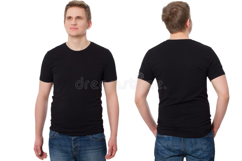 Front 34 Back Views Of Black Tshirt Isolated On White Background With Paths  Regular Style Stock Photo - Download Image Now - iStock