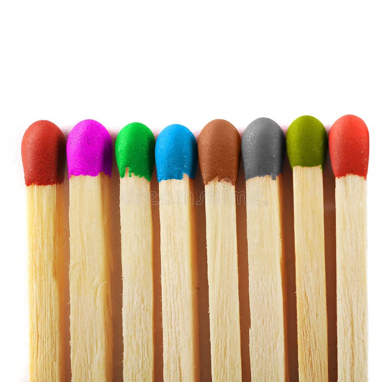 Close up of matches of different colors
