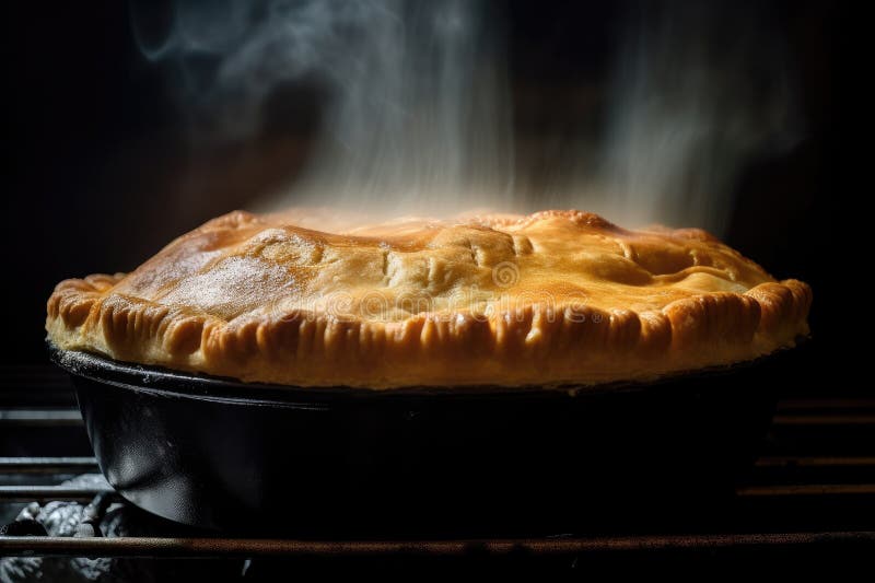 Closeup of Meat Pie with Steam Rising from the Pastry Crust Stock