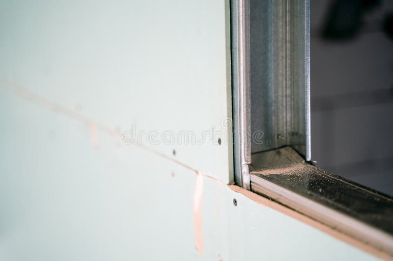 Closeup of a Metal Profile Sheathed with Moistureresistant Drywall