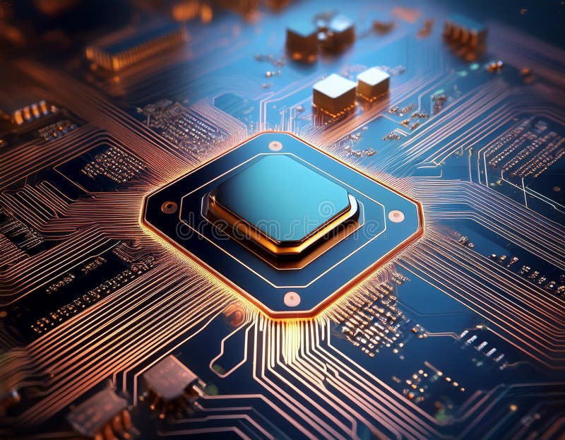 Close-up of a microchip on a circuit board royalty free illustration